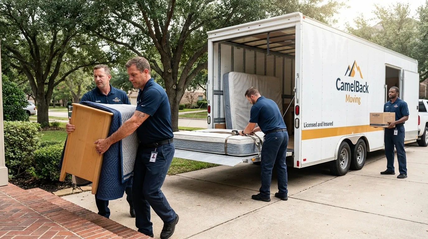 Crew loading residential truck for cross-state move from Bridgewater, VA